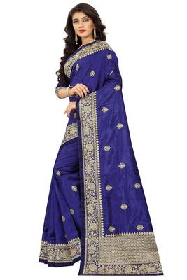 Blue Embroidered Art Silk Saree With Blouse 2