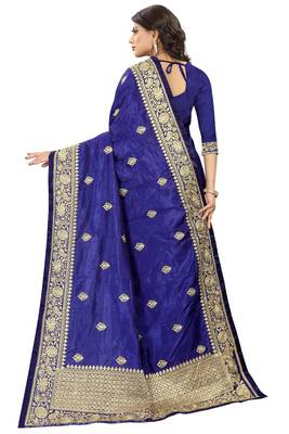 Blue Embroidered Art Silk Saree With Blouse 3