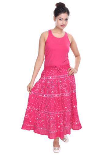 Pink Bandhani Long Cotton Skirt