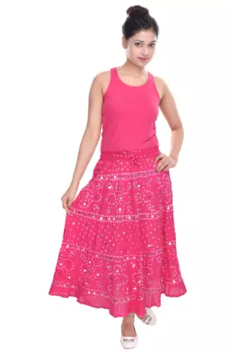 Pink Bandhani Long Cotton Skirt