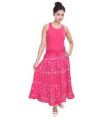 Pink Bandhani Long Cotton Skirt