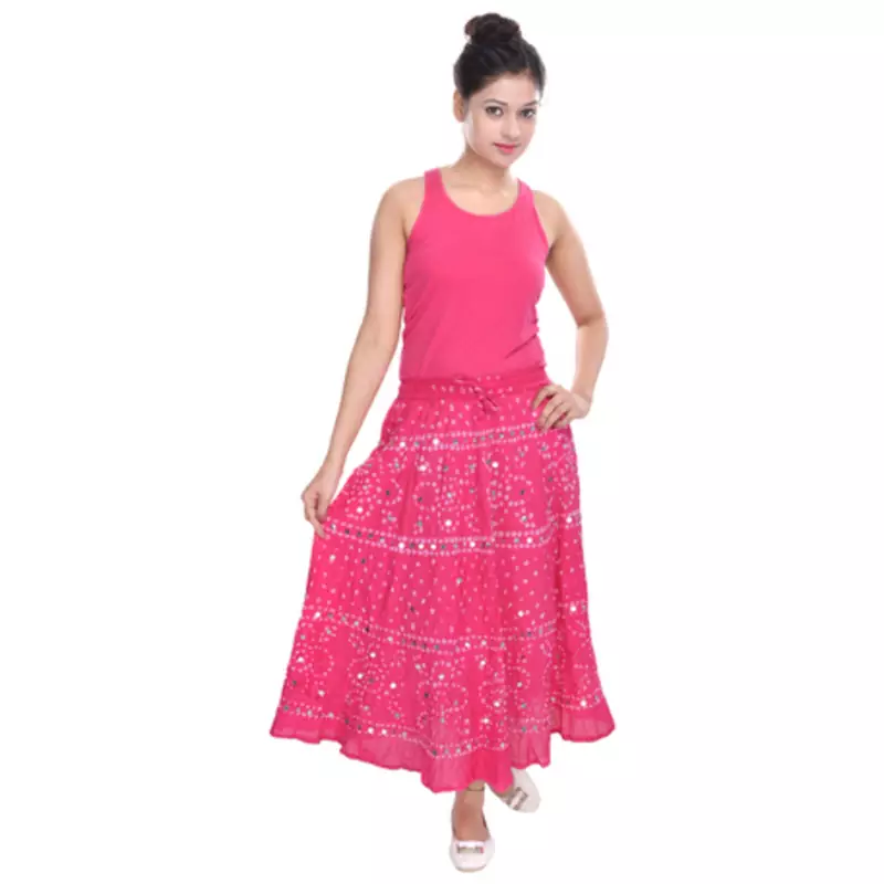 Pink Bandhani Long Cotton Skirt