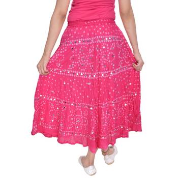 Pink Bandhani Long Cotton Skirt 2