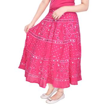 Pink Bandhani Long Cotton Skirt 3