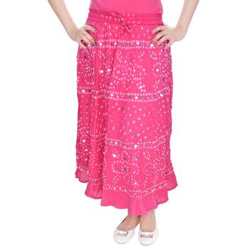 Pink Bandhani Long Cotton Skirt 4