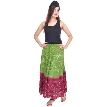 Green Maroon Bandhani Long Cotton Skirt 1