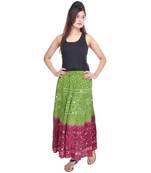 Green Maroon Bandhani Long Cotton Skirt