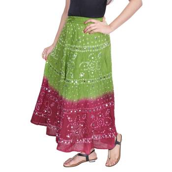 Green Maroon Bandhani Long Cotton Skirt 2