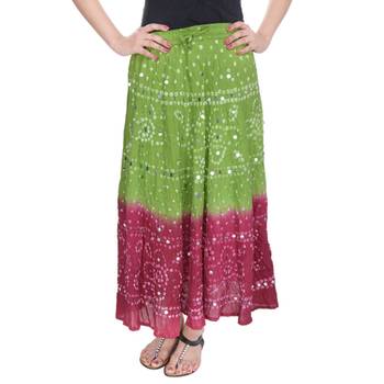 Green Maroon Bandhani Long Cotton Skirt 3