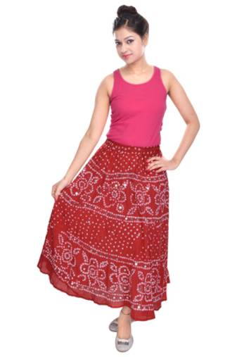 Red bandhej Cotton Long Skirt