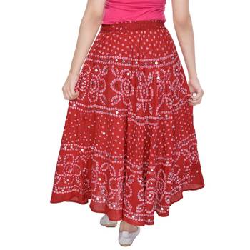 Red bandhej Cotton Long Skirt 2