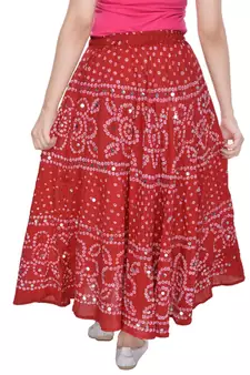 Red bandhej Cotton Long Skirt