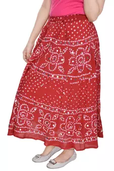 Red bandhej Cotton Long Skirt