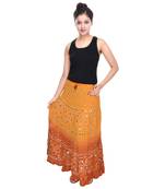 Yellow Brown Bandhej Cotton Long Skirt