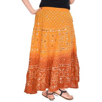 Yellow Brown Bandhej Cotton Long Skirt 2