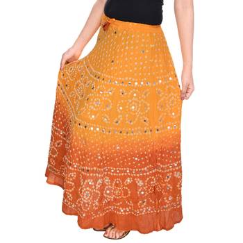 Yellow Brown Bandhej Cotton Long Skirt 3