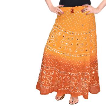 Yellow Brown Bandhej Cotton Long Skirt 4