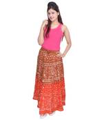 Brown Orange Cotton Bandhej Long Skirt