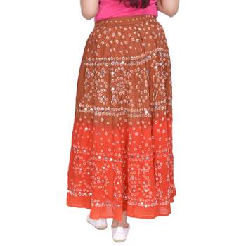 Brown Orange Cotton Bandhej Long Skirt 2