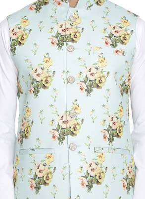 Turquoise Woven Blended Cotton Nehru-Jacket 2