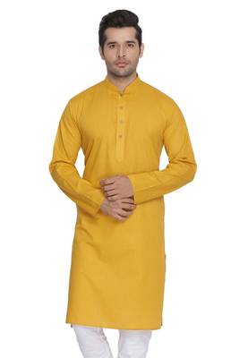 Yellow Cotton Linen Blend Kurta 1