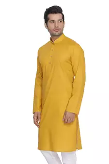 Yellow Cotton Linen Blend Kurta
