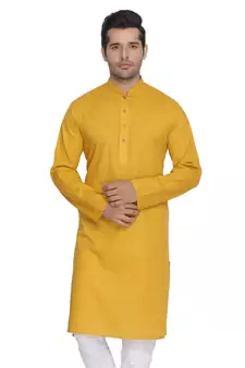 Yellow Cotton Linen Blend Kurta