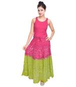 Pink Green Hand Work Bandhej Cotton Long Skirt