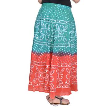 Green Orange Bandhej Cotton Long Skirt 2