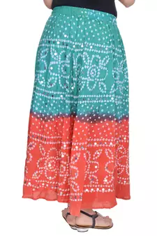 Green Orange Bandhej Cotton Long Skirt