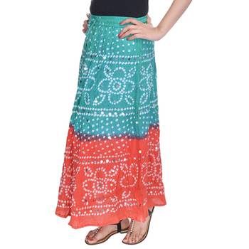 Green Orange Bandhej Cotton Long Skirt 3