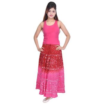 Red Pink Bandhej Hand Work Cotton Long Skirt 1