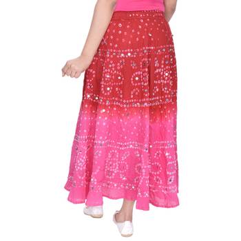Red Pink Bandhej Hand Work Cotton Long Skirt 2