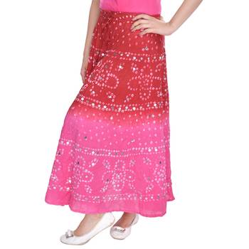 Red Pink Bandhej Hand Work Cotton Long Skirt 3