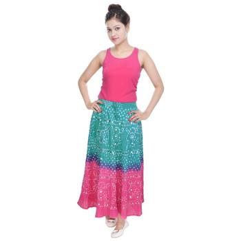 Green Pink Bandhani Long Skirt 1