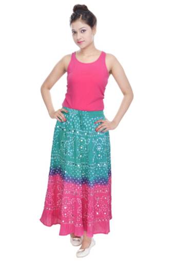 Green Pink Bandhani Long Skirt