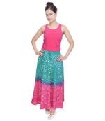 Green Pink Bandhani Long Skirt