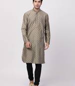 Brown Plain Cotton Silk Kurta Pajama