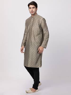 Brown Plain Cotton Silk Kurta Pajama 2