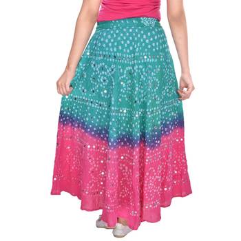 Green Pink Bandhani Long Skirt 2