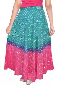 Green Pink Bandhani Long Skirt