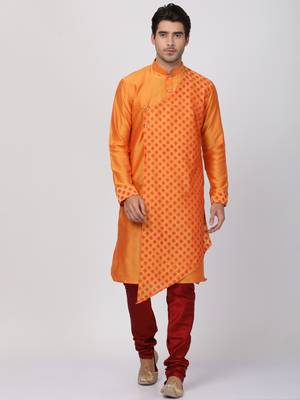 Orange Plain Cotton Silk Kurta Pajama 1