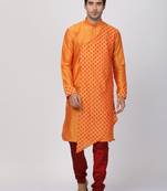 Orange Plain Cotton Silk Kurta Pajama