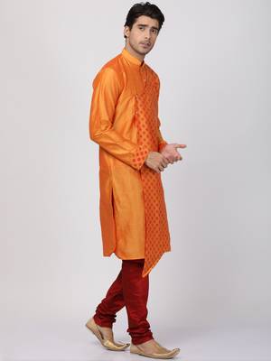 Orange Plain Cotton Silk Kurta Pajama 2