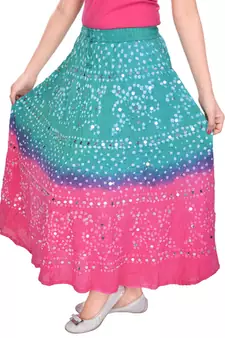 Green Pink Bandhani Long Skirt