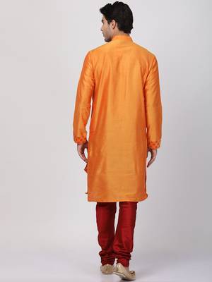 Orange Plain Cotton Silk Kurta Pajama 4