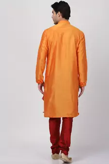 Orange Plain Cotton Silk Kurta Pajama