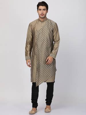 Brown Plain Cotton Silk Kurta Pajama 1