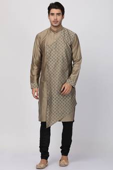 Brown Plain Cotton Silk Kurta Pajama