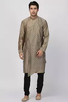 Brown Plain Cotton Silk Kurta Pajama